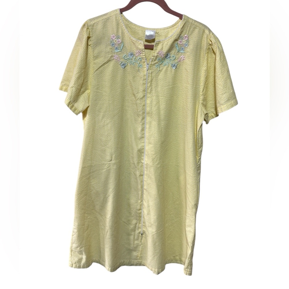 PREMIER INTIMATES WOMEN SEER SUCKER DUSTER ZIP FRONT COTTAGECORE YELLOW‎  18 XL